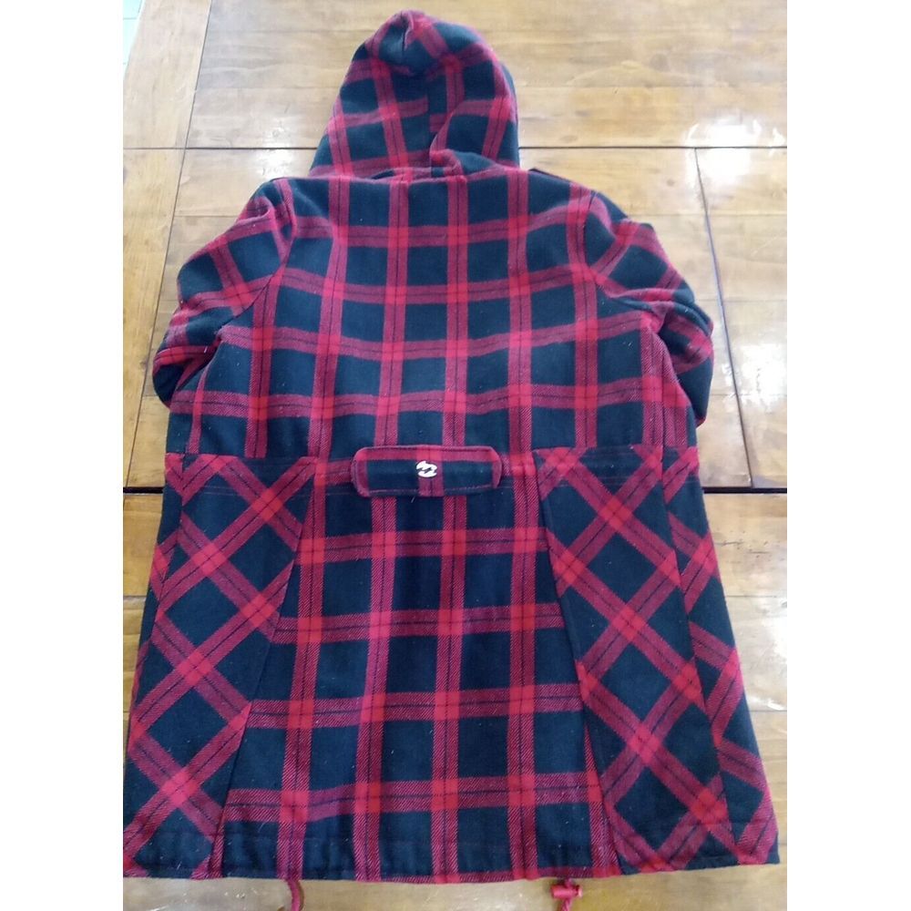 Billabong Coat Women's Medium Red Black Plaid Wool Blend Hooded Jacket Snow Ski - Picture 8 of 8